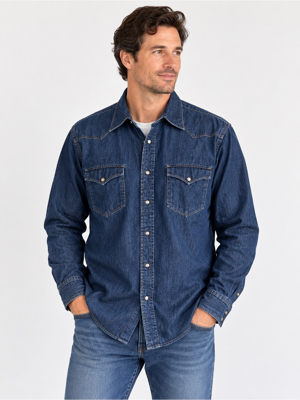 GAP Vintage Western Shirt XL Denim Snap Button Long Sleeve Dark Indigo Cotton